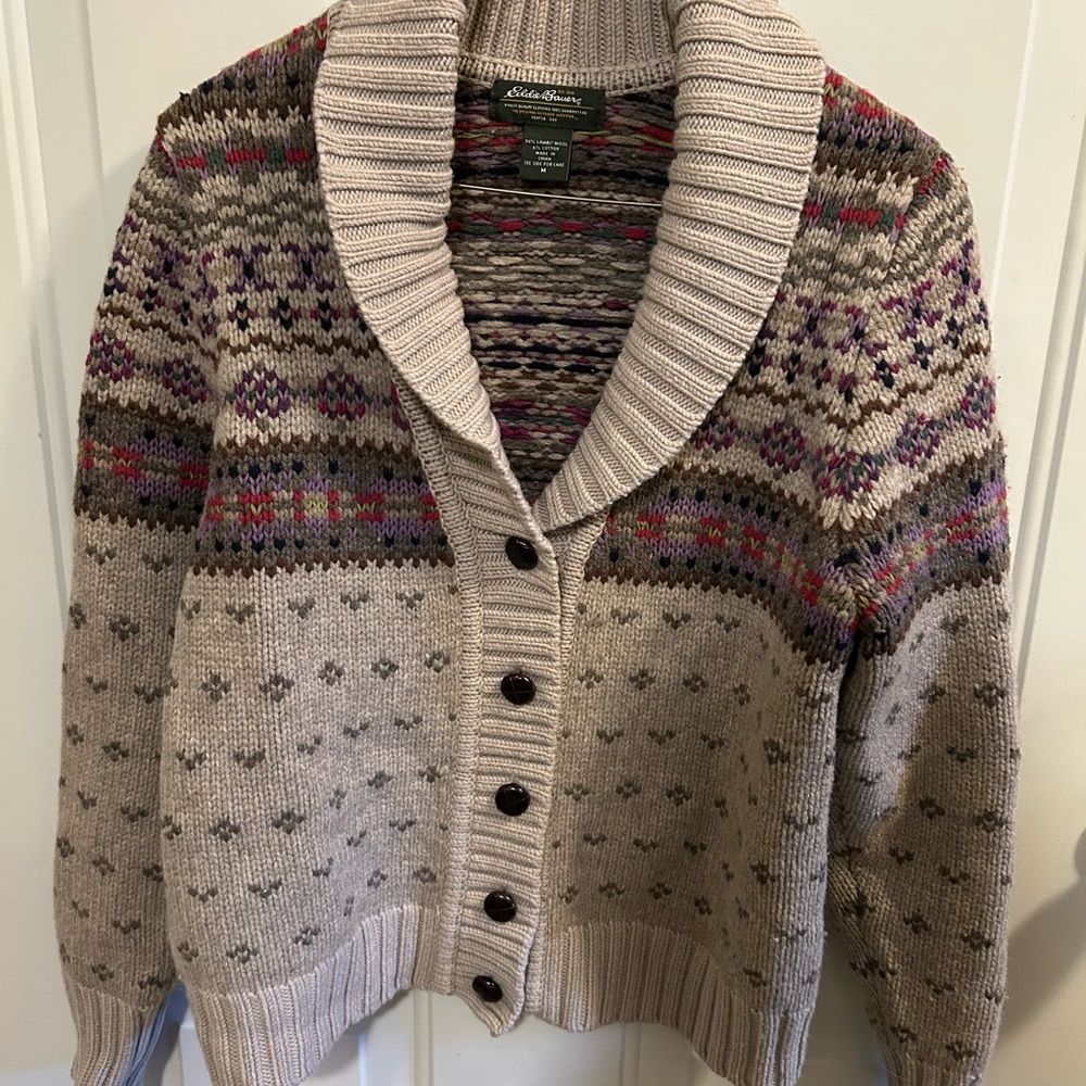 Eddie Bauer Multicolor Lamb Wool Cardigan